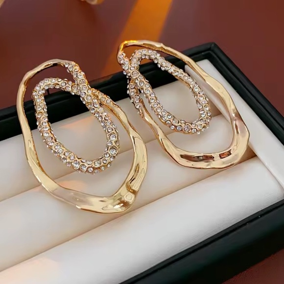 Anthropologie Jewelry - Golden Waves Crystal Double Oval Statement Earrings